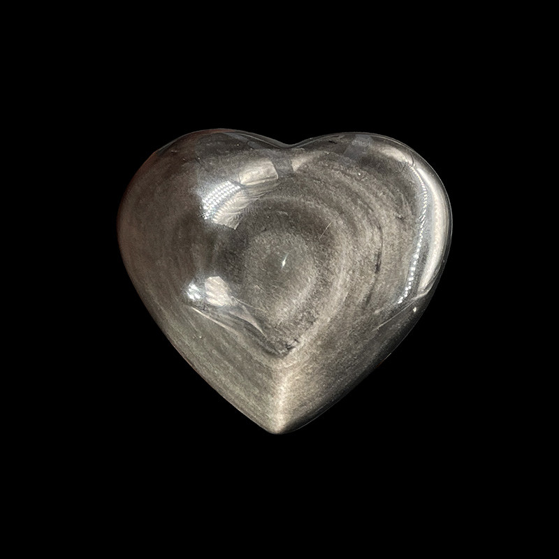 Cœur en Obsidienne argentée - Pièce unique - 202111_21