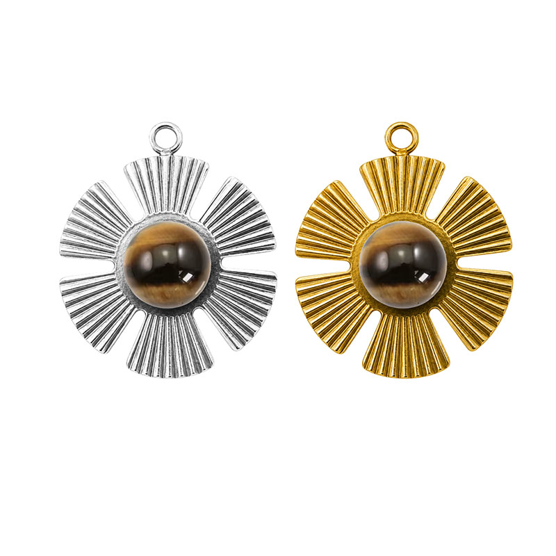 Pendentif Fleur Œil de Tigre Acier - 5 pièces