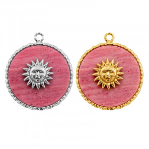 Breloque Cabochon Rhodonite & Soleil - Acier - La pièce