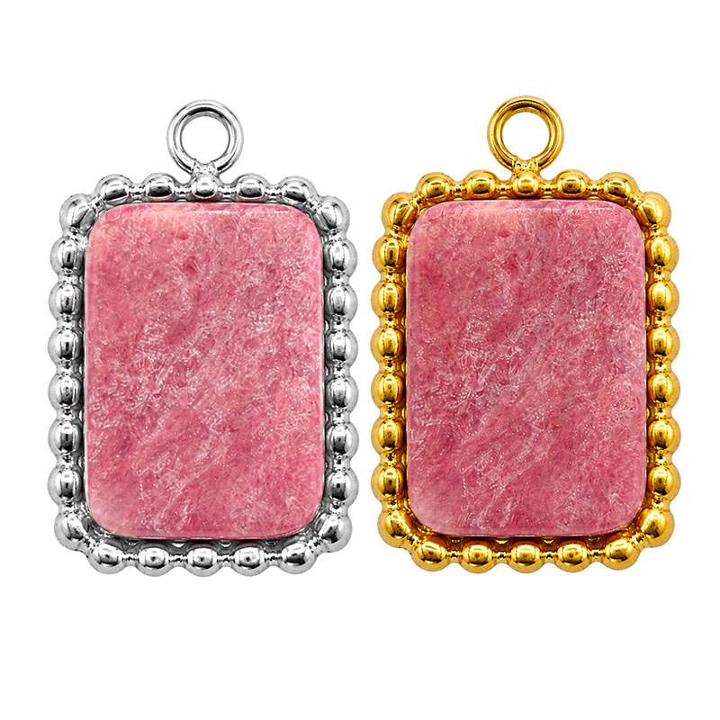 Breloque Rectangle Rhodonite Acier - 5 pièces