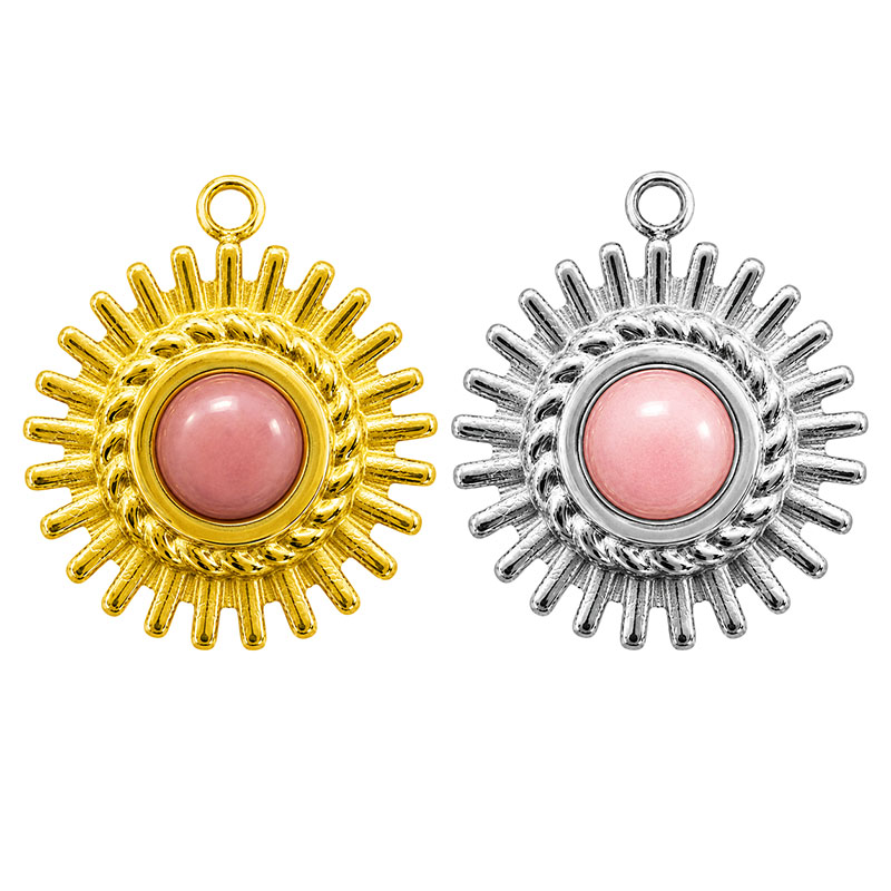 Breloque Soleil Rhodonite – Acier - 5 pièces