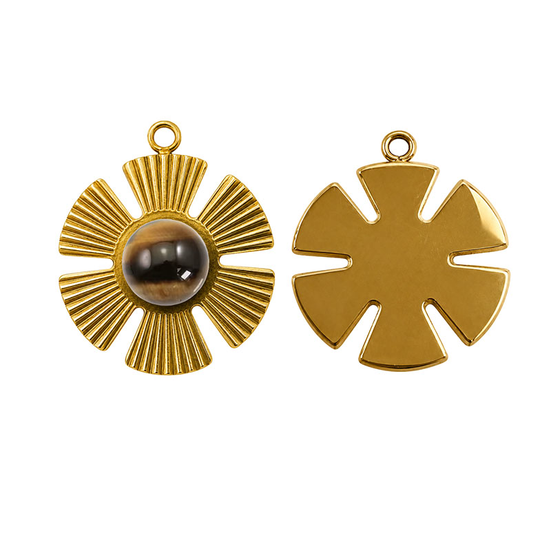 Pendentif Fleur Œil de Tigre Acier - 5 pièces