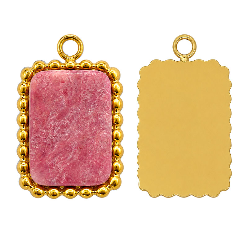 Breloque Rectangle Rhodonite Acier - 5 pièces
