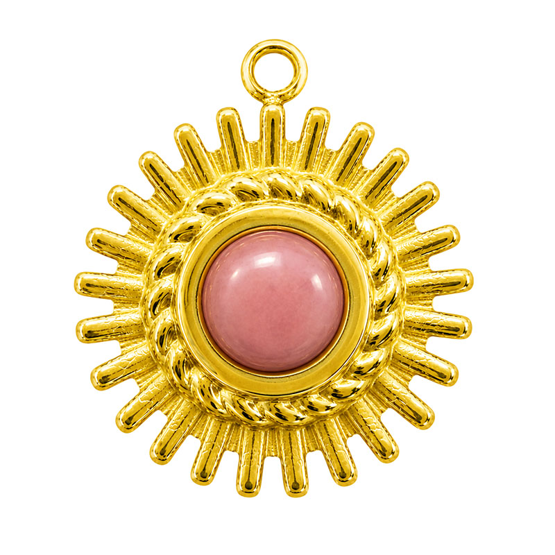 Breloque Soleil Rhodonite – Acier - 5 pièces