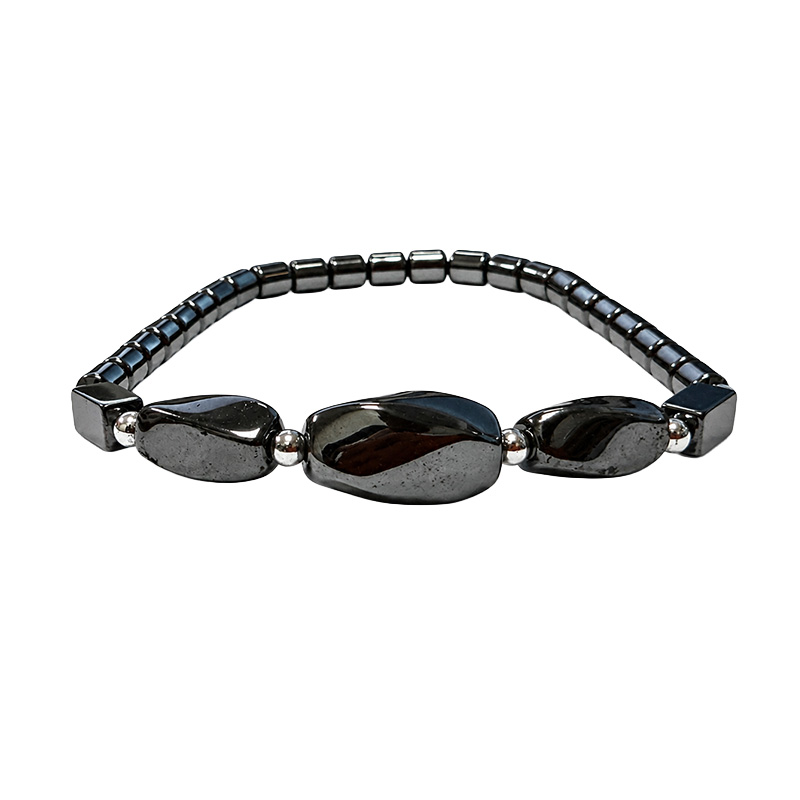 Bracelet en Hématite – Perles Olives et Tube - 10 pièces