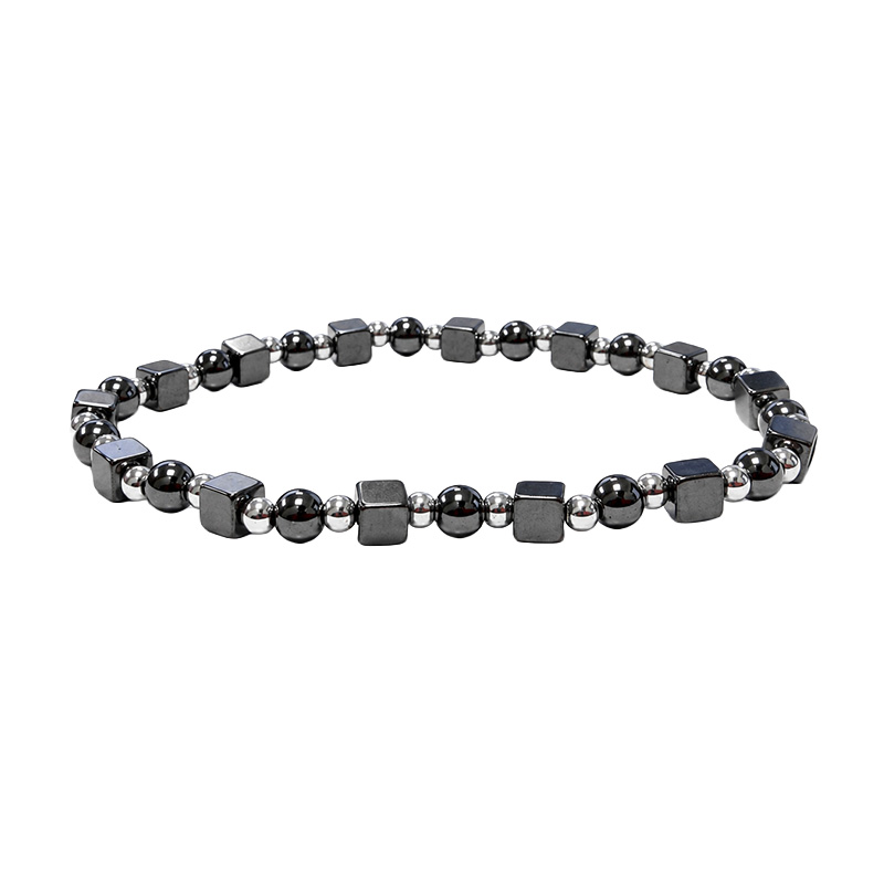 Bracelet en Hématite – Cubes et Perles Rondes - 10 pièces