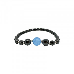 Bracelet hématite et jade teinté bleu 10 pces