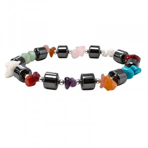 Bracelet en hématite cubes 8 × 8 mm et pierres chips naturelles – Lot de 10 pièces
