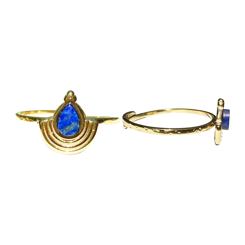 Bague réglable acier argenté ou doré avec cabochon lapis