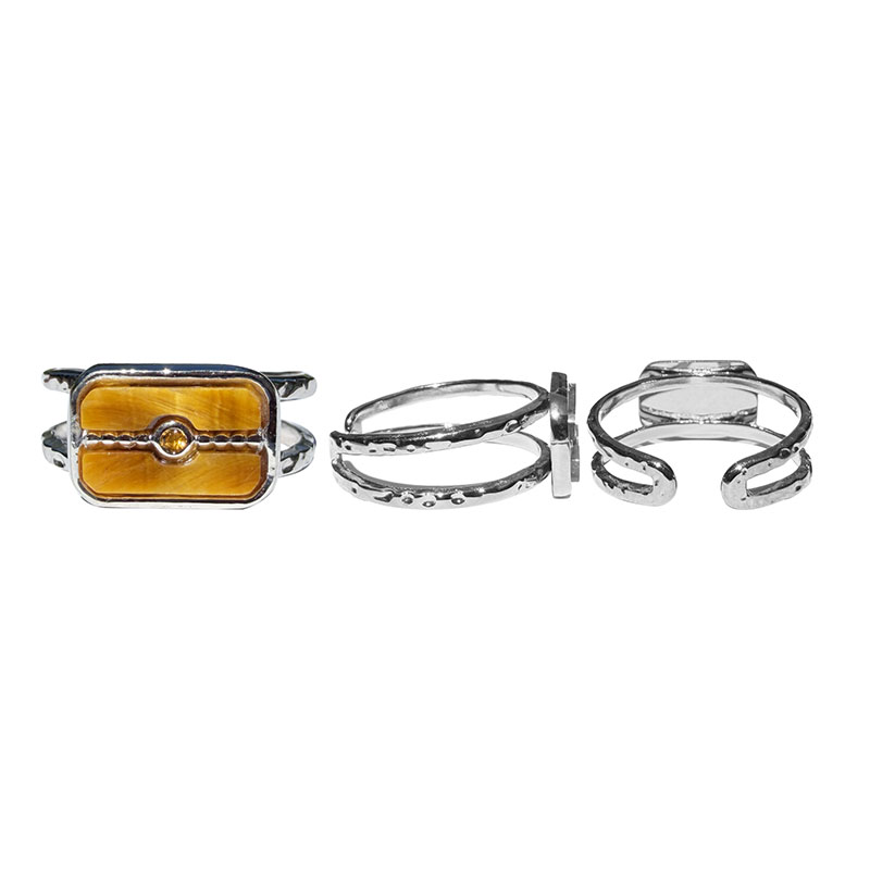 Bague Réglable Acier doré ou argenté avec Cabochon Œil de Tigre