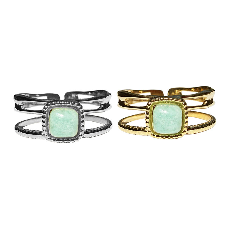 Bague réglable acier cabochon amazonite