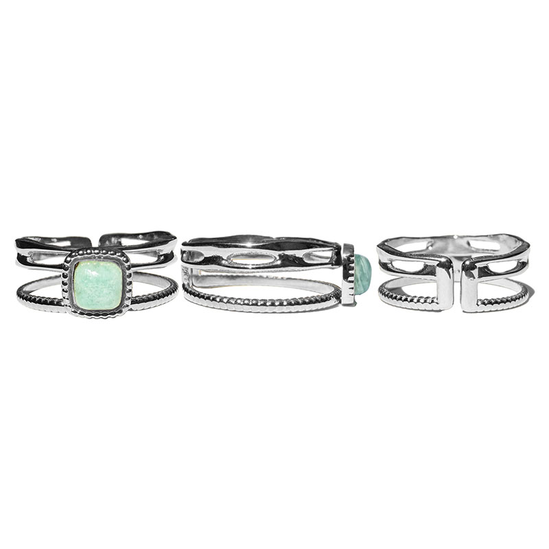 Bague réglable acier cabochon amazonite