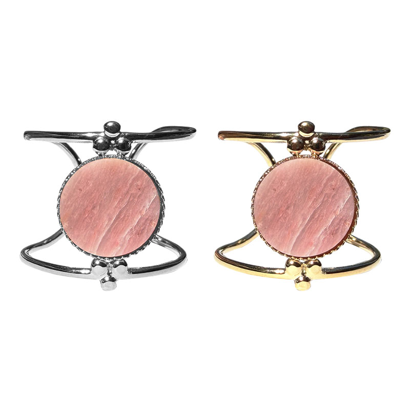 Bague réglable acier cabochon rhodonite