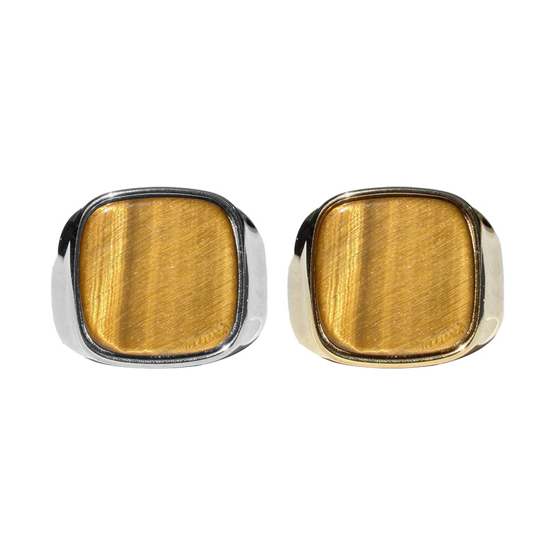 Bague réglable acier cabochon œil de tigre