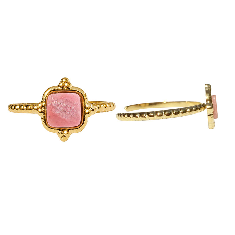 Bague réglable acier ou acier doré cabochon en rhodonite