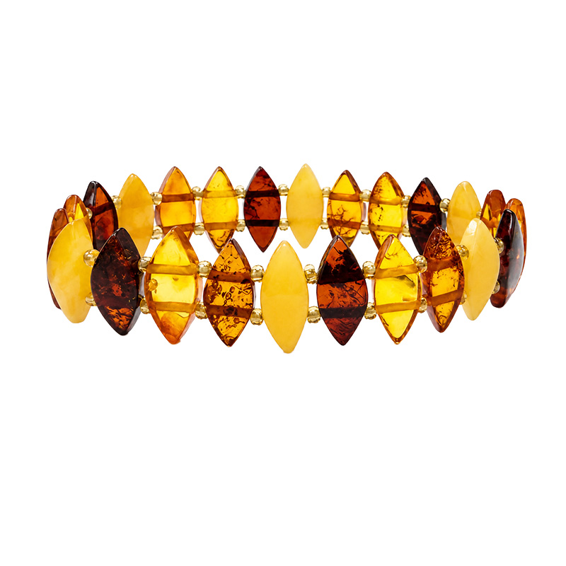 Bracelet en Ambre de la Baltique multicolore – Plaquettes forme navettes