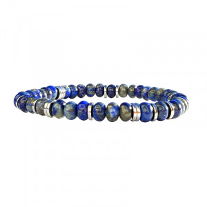 Bracelet Disque 4 x 6 mm - Lapis Lazuli et Hématite Argentée
