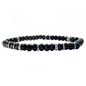 Bracelet Disque 4 x 6 mm - Obsidienne Noire Hématite Argentée