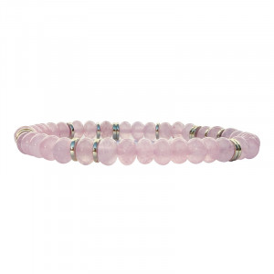Bracelet Disque Quartz Rose Hématite Dorée
