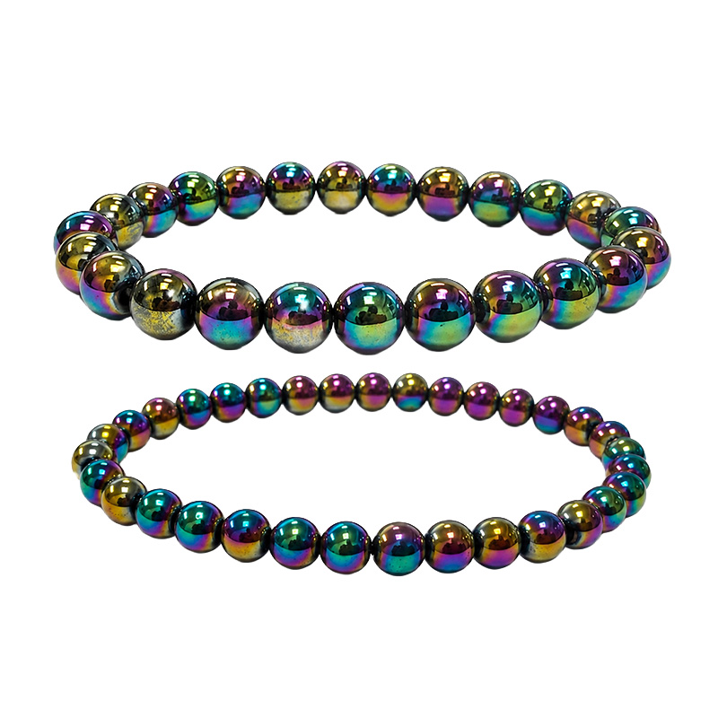 Bracelet hematite et titane 6 ou 8 mm les 5 pièces