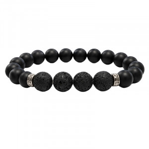 Bracelet homme onyx dépoli et lave