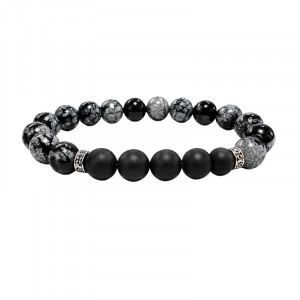 Bracelet Obsidienne mouchetée et Onyx - homme 10mm dépoli