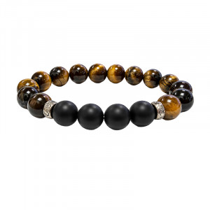 Bracelet oeil de tigre et onyx dépoli - homme 10mm dépoli