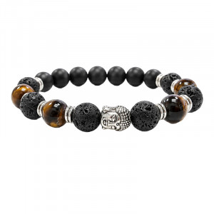 Bracelet homme 10 mm oeil tigre, lave, onyx