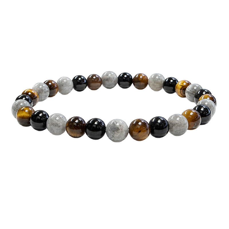 Bracelet 8 ou 6 mm labradorite, oeil de tigre, tourmaline noire