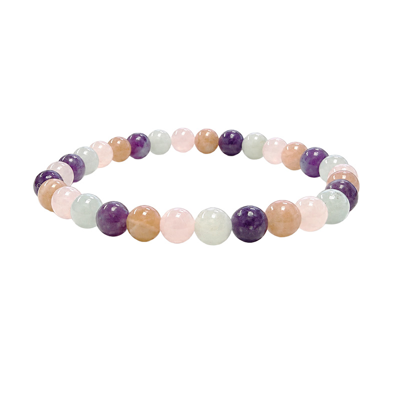 Bracelet en Pierre de soleil, Quartz rose, Aigue Marine et Lépidolite