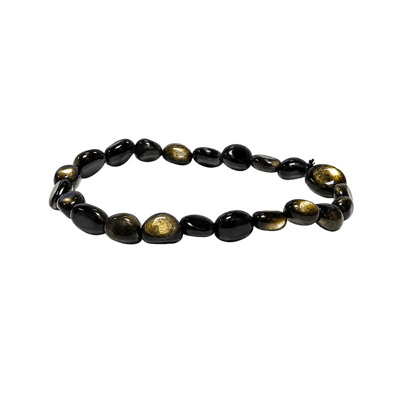 Bracelet obsidienne dorée grains - lot de 4 pièces