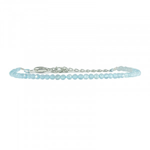 Bracelet Aigue Marine facetté  - 2 mm - 17 cm - fermoir + chaînette en argent 0,925