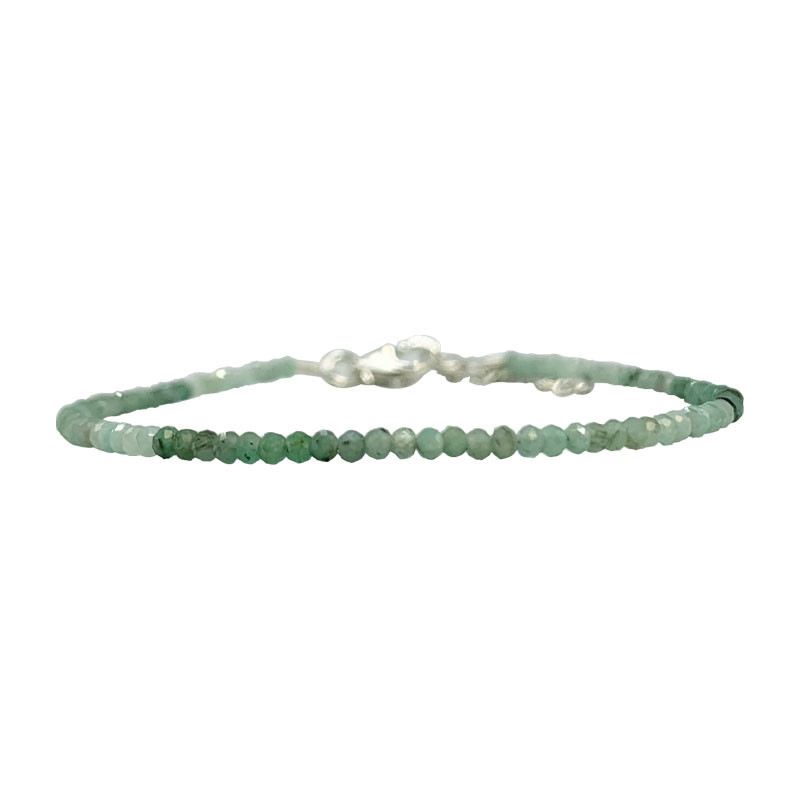 Bracelet Emeraude facetté - 2 mm - 17 cm - fermoir + chaînette