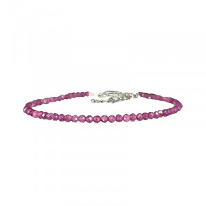Bracelet Rubis facetté  - 2 mm - 17 cm - fermoir + chaînette en argent 0,925