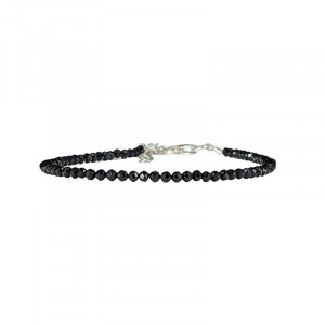 Bracelet Tourmaline noire facettée  - 2 mm - 17 cm - fermoir + chaînette en argent 0,925