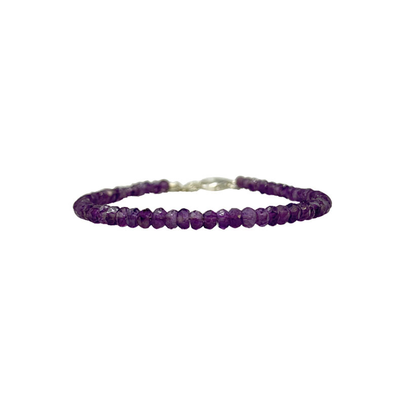 Bracelet Améthyste facetté - 2 mm - 17 cm - fermoir + chaînette