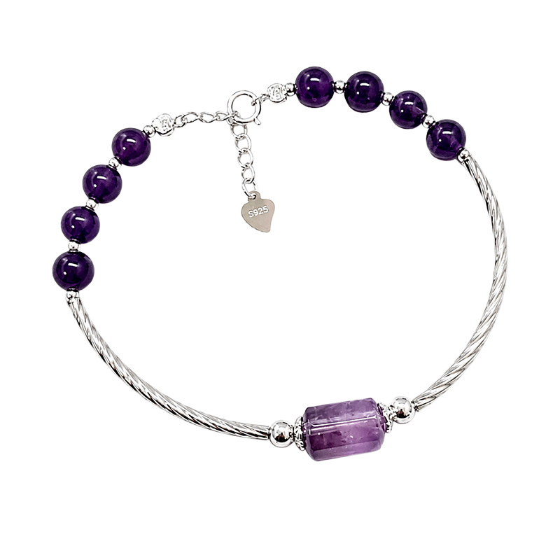 Bracelet Tube en argent 925 – Améthyste ou Amazonite – Perles de 6 mm