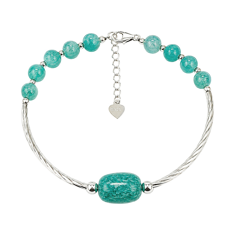 Bracelet Tube en argent 925 – Améthyste ou Amazonite – Perles de 6 mm