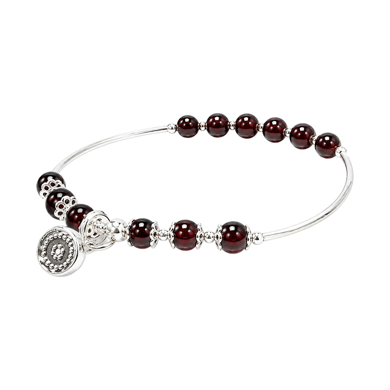 Bracelet en argent 925 avec billes en Quartz rose ou Grenat – Perles de 6 mm