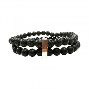 Bracelet Homme 2 Rangs en Onyx et Lave
