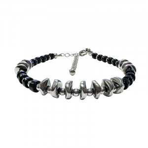 Bracelet Rondelles en Onyx Noir et Hématite Galvanisée Argentée