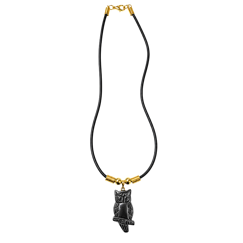 Collier Hibou en Hématite sur cordon - 43 cm - 10 pièces