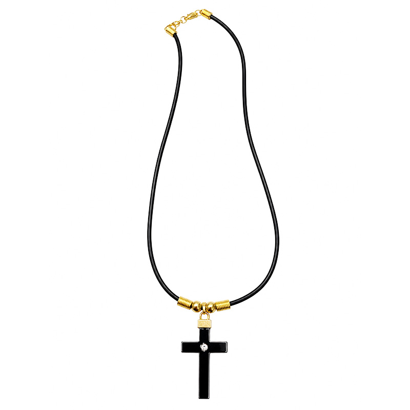 Collier croix hématite sur cordon - 43 cm - 10 pièces