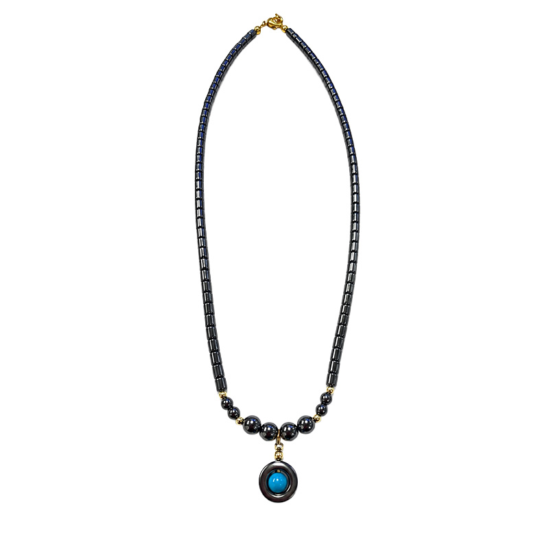 Collier - Howlite teintée bleue et Hématite - 43 cm - Lot de 10 pièces