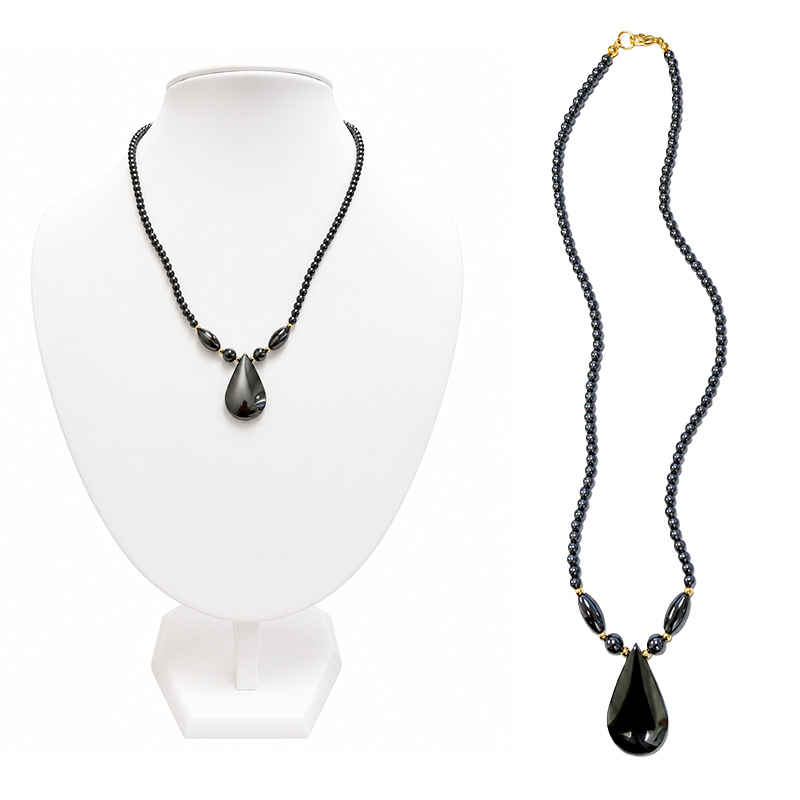 Collier Hematite plaque forme goutte - 47 cm - 10 pièces