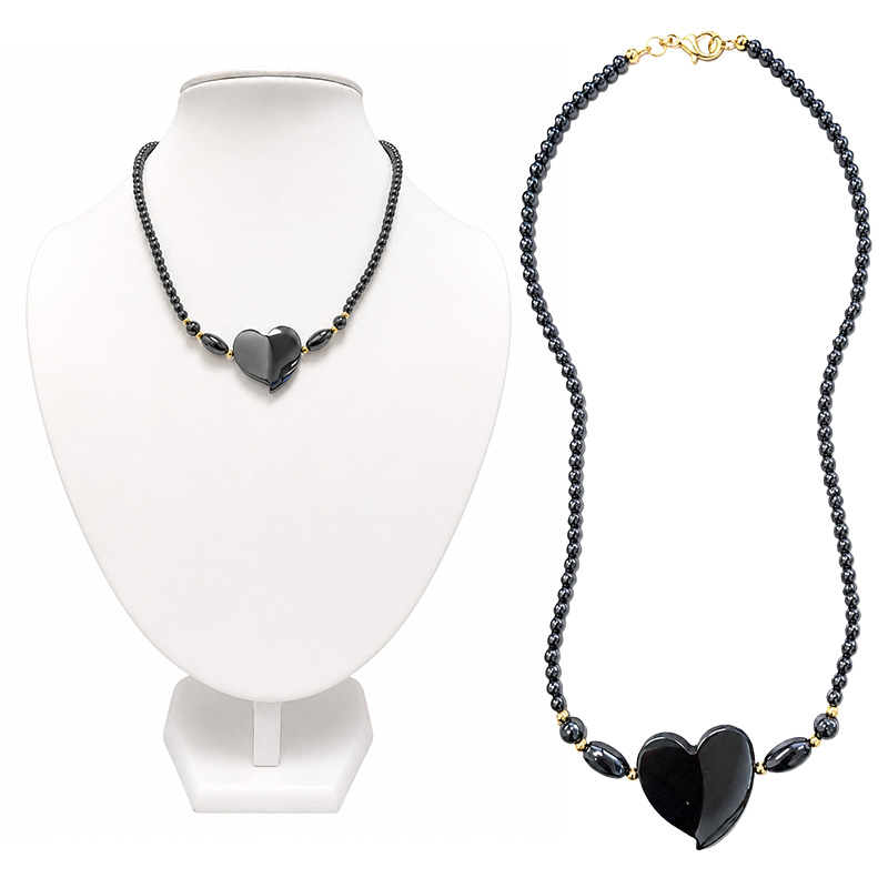 Collier Hématite cœur - 47 cm - 10 pièces