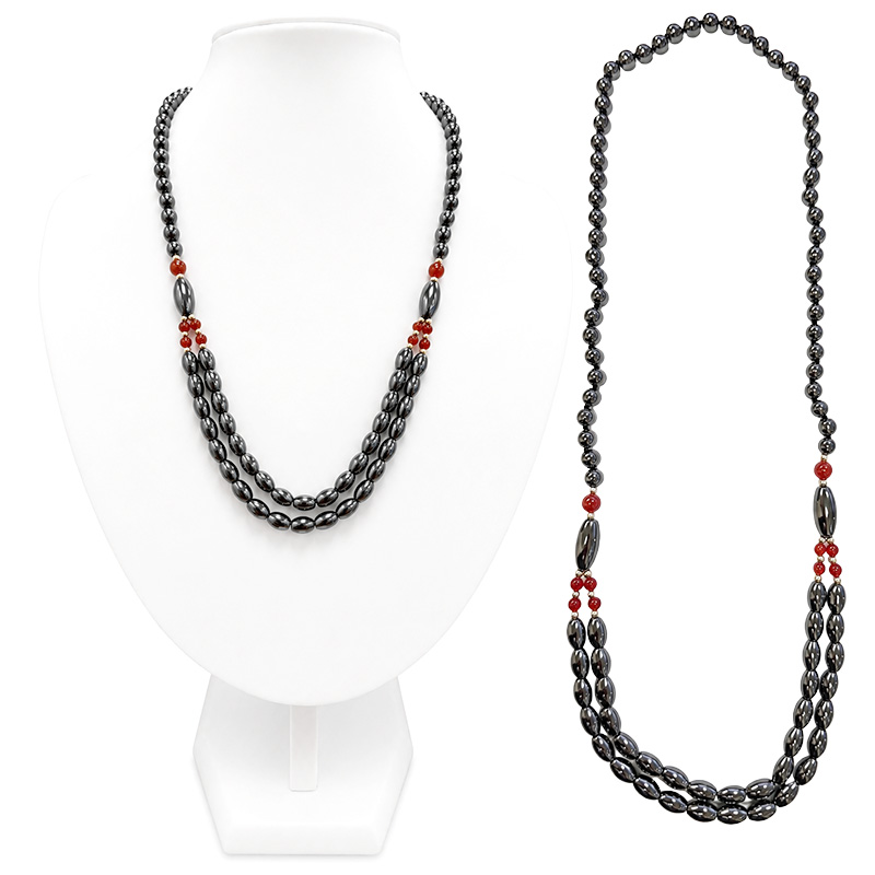 Collier Hématite et Cornaline - 60 cm - 3 pièces
