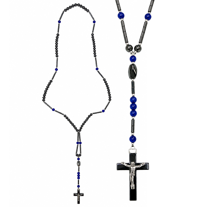 Collier chapelet en Hématite avec Croix - 10 pièces