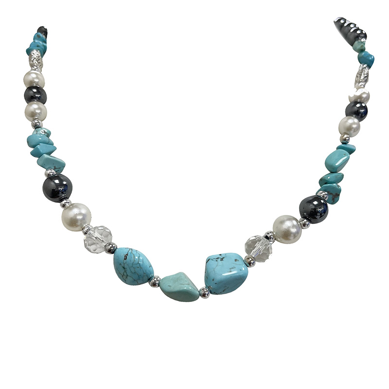 Collier - Hématite et Howlite teintée bleue - 5 pièces