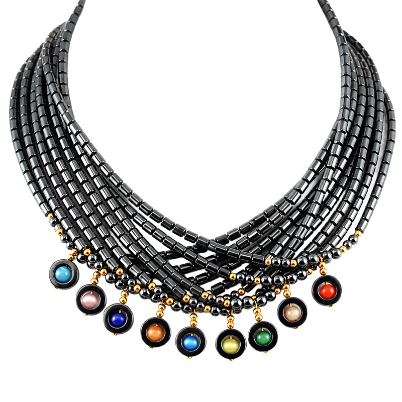 Collier hématite oeil de chat couleurs assorties 10 pcs
